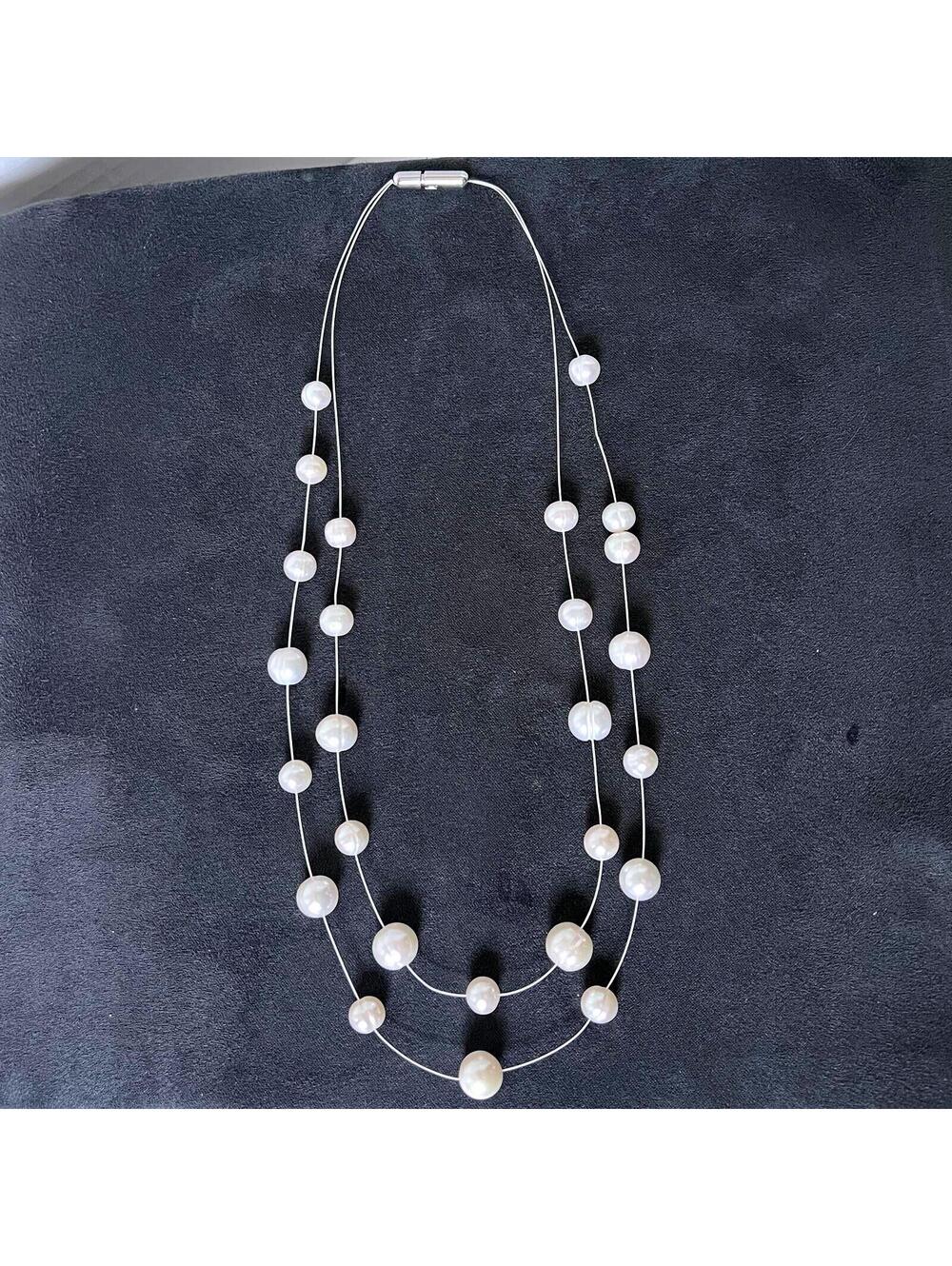 Honora White Fresh Water Pearl Double Strand Necklace Stainless Steel Clasp